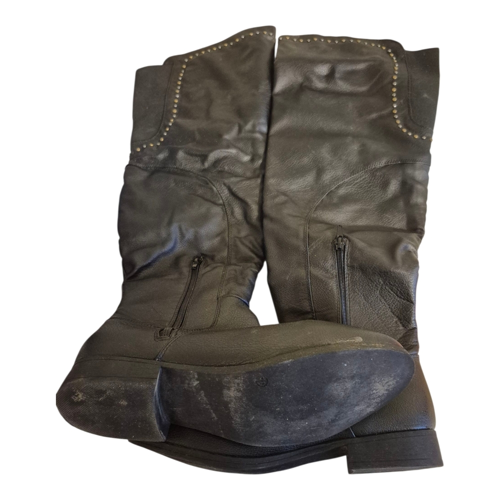 Bucco Faux Leather Knee High Black Studded Women's Boots Size 10